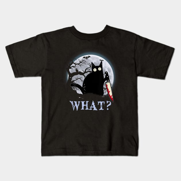 Cat What? Murderous Black Cat With Knife Halloween Costume Kids T-Shirt by cobiepacior